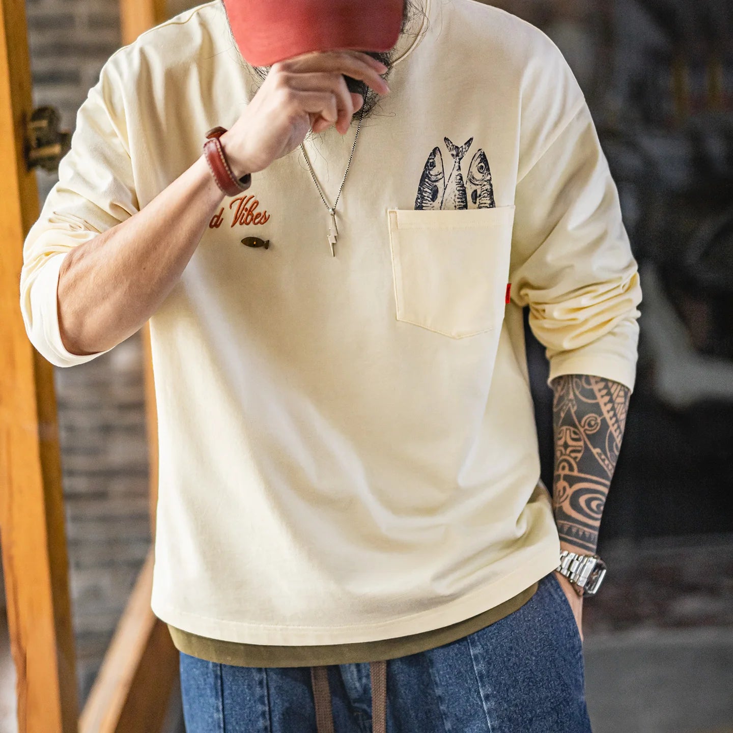 Men's Cotton Fish Printed Long Sleeve Tee | Casual Comfort Wear