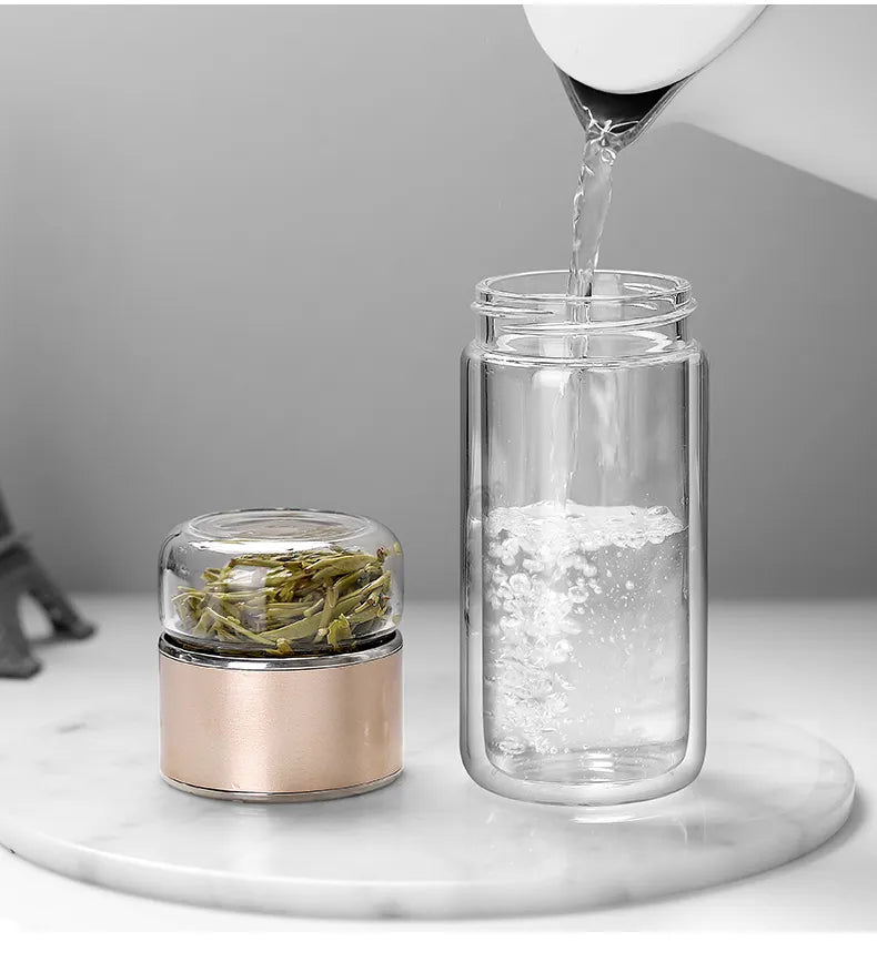 High Borosilicate Glass Tea Water Bottle | Double Layer Infuser