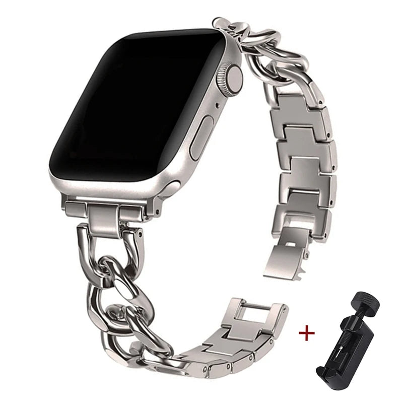 Bold Stainless Steel Cuban Link Bracelet for Smartwatches