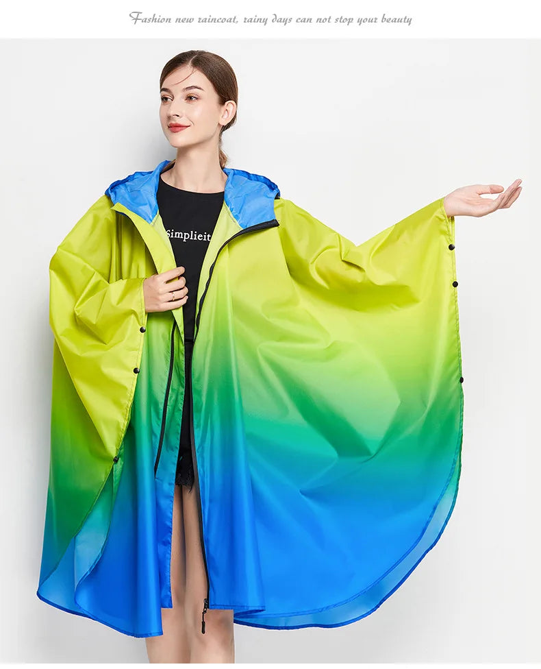 Big Size Women Gradient Color Raincoat | Lightweight Waterproof Cloak