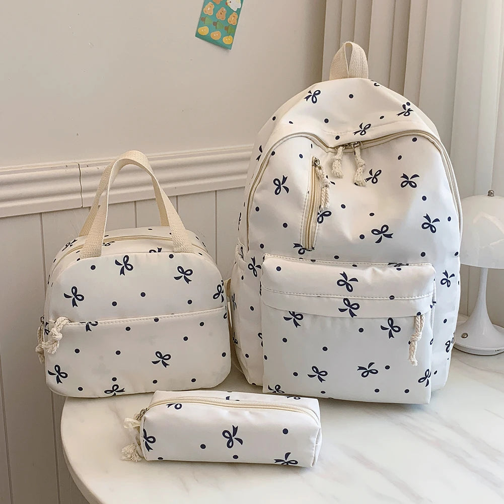 Stylish Bow Print School Bag Set | Rucksack, Handbag & Pencil Case