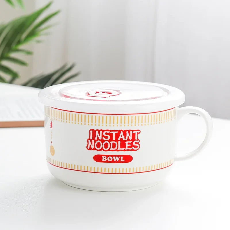 Cuenco de ramen de gran capacidad con asa | Elegante cuenco de cerámica para fideos