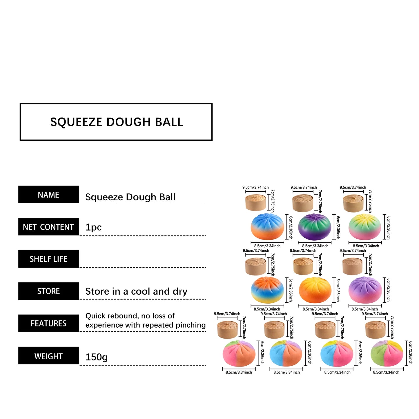 Steamed Bun Stress Ball Colorful Slow-Rise Squeeze Toy Decompression Toy Soft Anti-Stress Ball for Hands Dumpling Stress Ball