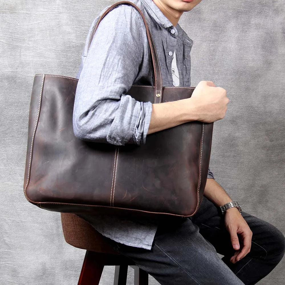 Genuine Leather Tote Bag | Versatile Shoulder Bag for Men & Women