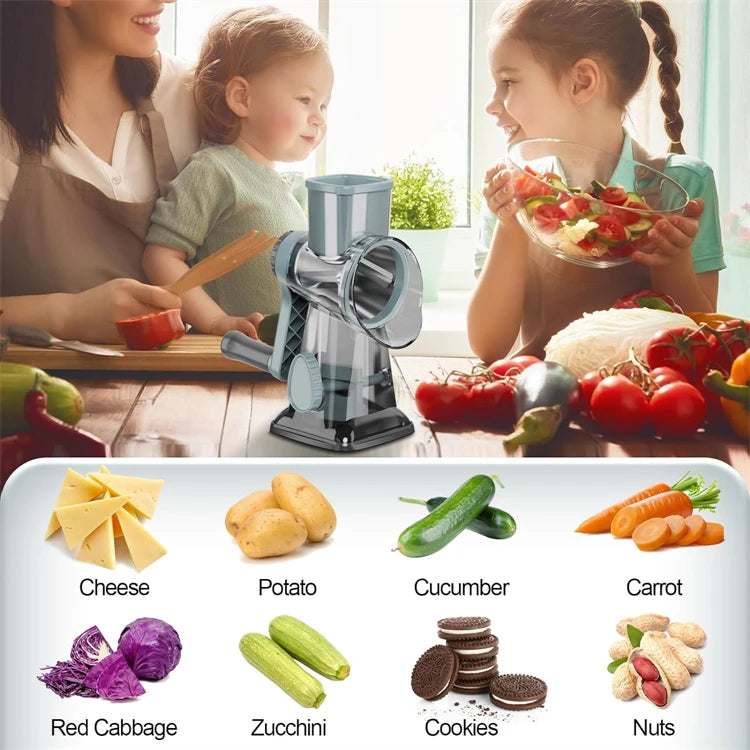 Versatile 3-in-1 Rotary Cheese Grater | Manual Vegetable Slicer
