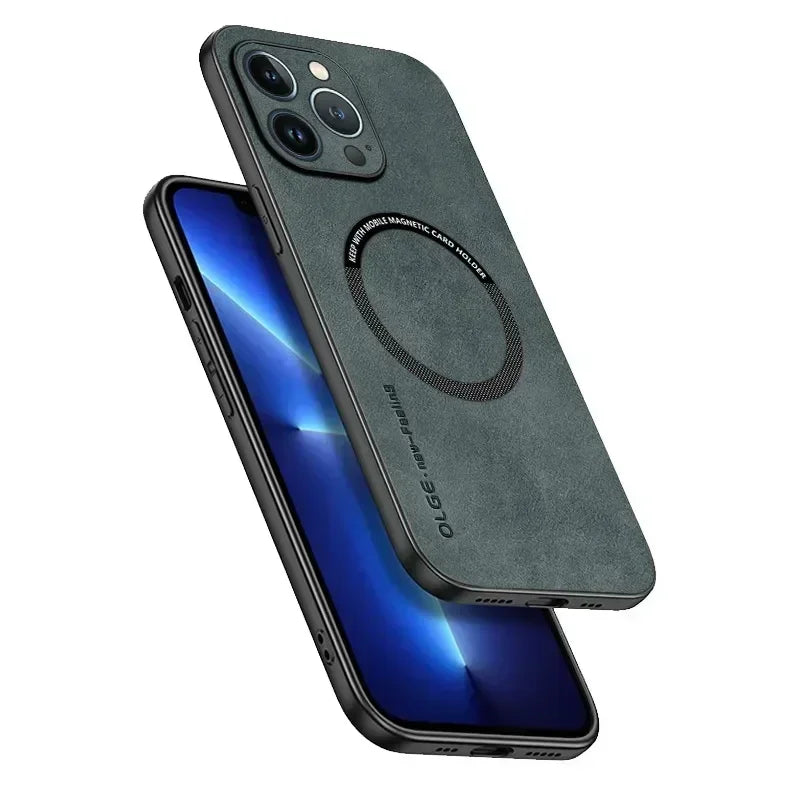 Luxury Leather Shockproof Phone Case for iPhone | Magnetic Charging