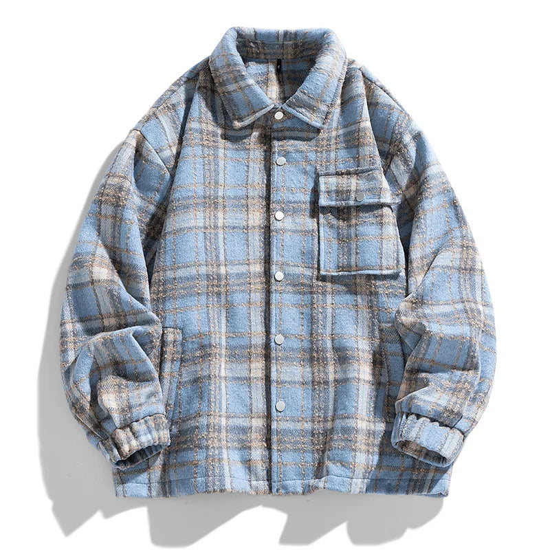 Stylish Japanese Vintage Plaid Jacket for Men | Casual & Chic