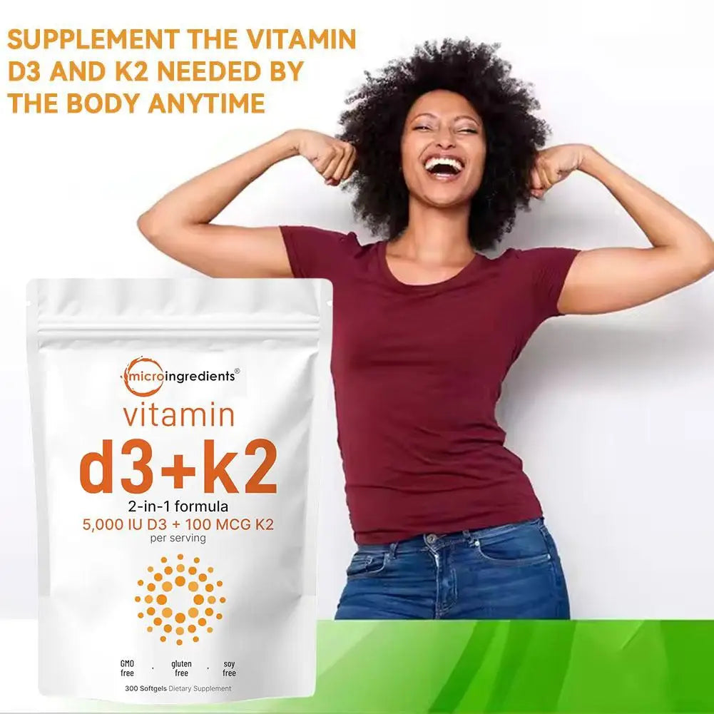 Vitamin D3 K2 Capsules for Immune Support | 300 Vegan Softgels