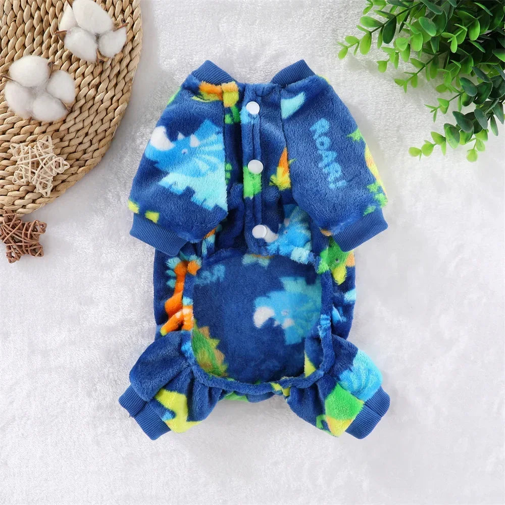Winter Warm Fleece Dog Jumpsuit | Cozy Pajamas for Small Dogs