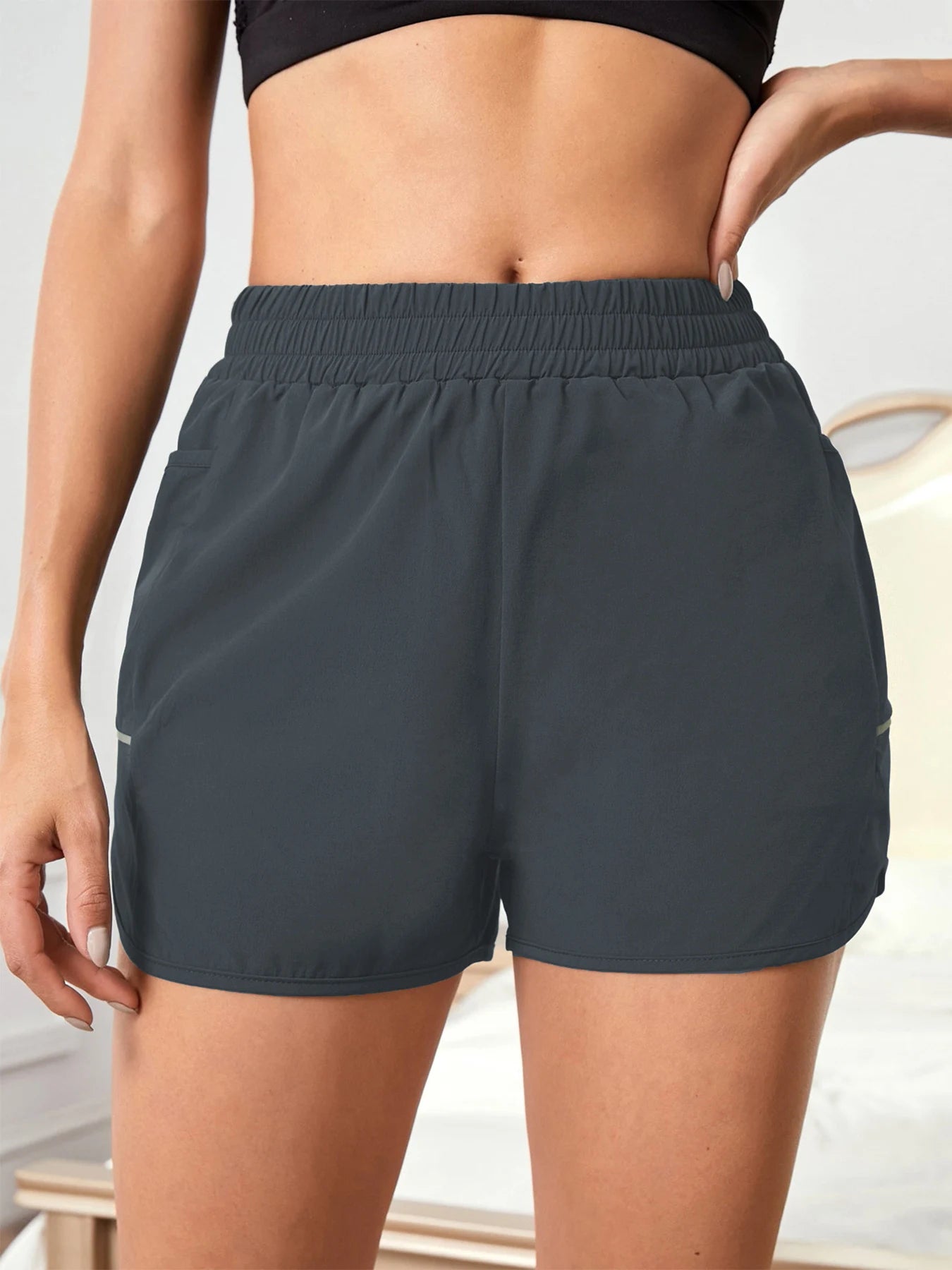 Women's Casual Sports Shorts with Mobile Pocket & Reflective Strips