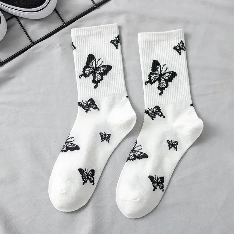 Stylish Butterfly Crew Socks for Women | Kawaii Streetwear Fashion