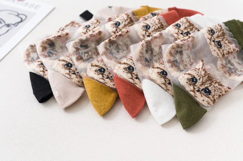 Trendy Women’s Transparent Cat Socks | Cute Kawaii Summer Fashion