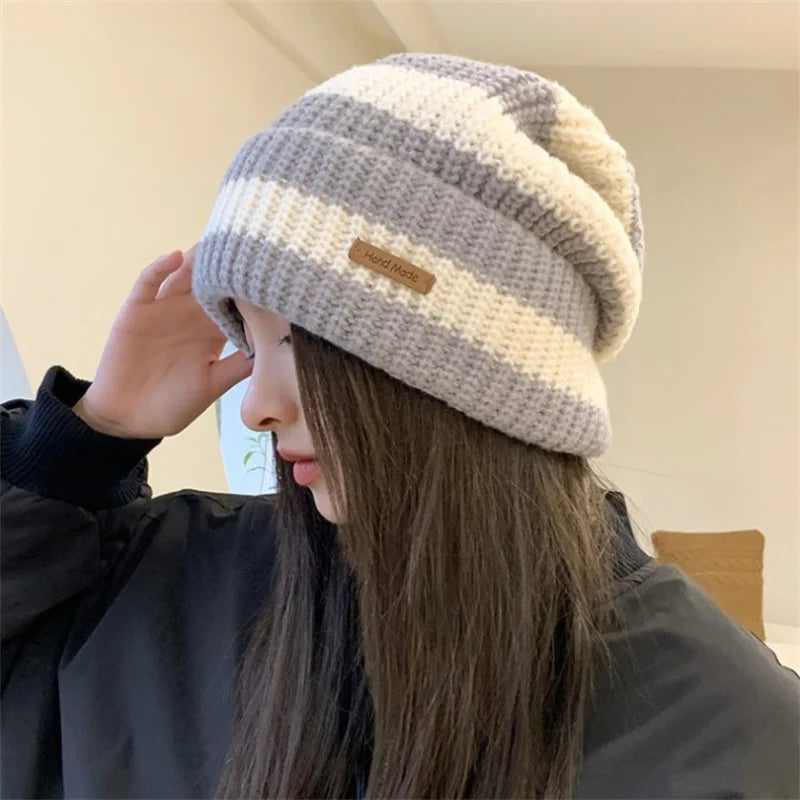 Unisex Winter Knitted Beanie Hat | Trendy Stripe Cotton Cap