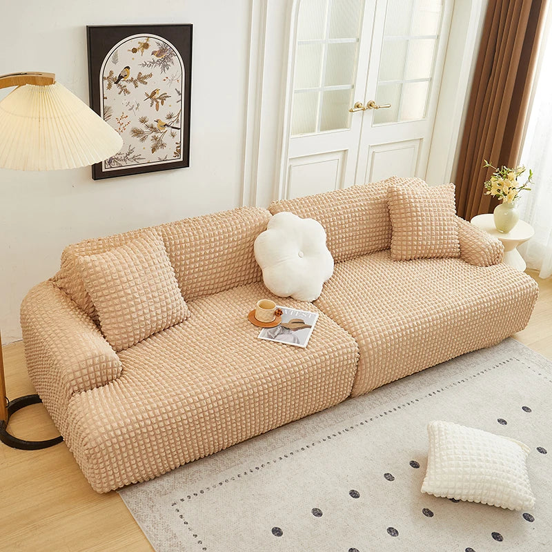 Solid Color Bubble Popcorn Sofa Cover | Elastic & Durable Fit