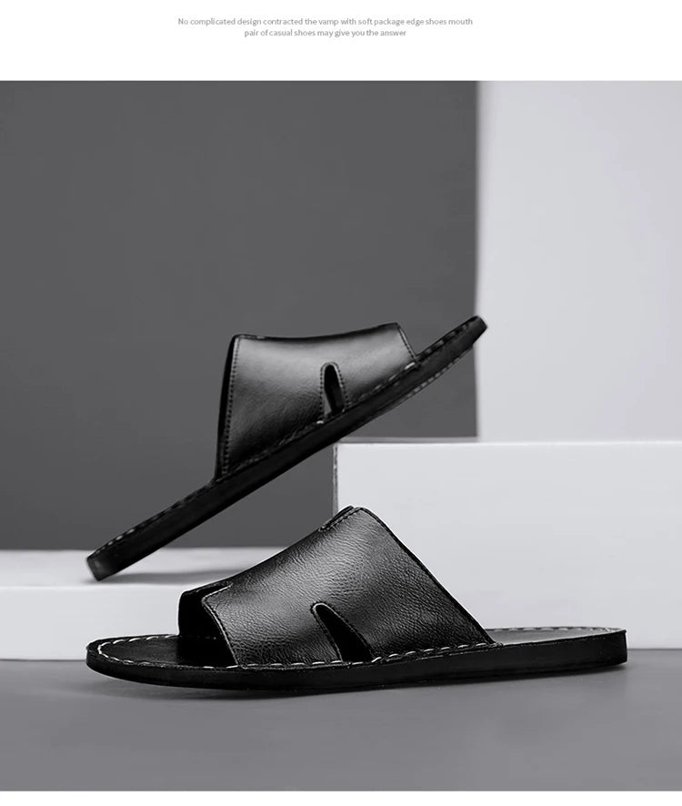 Men's Luxury Leather Slippers | Non-Slip Casual Wear for Summer