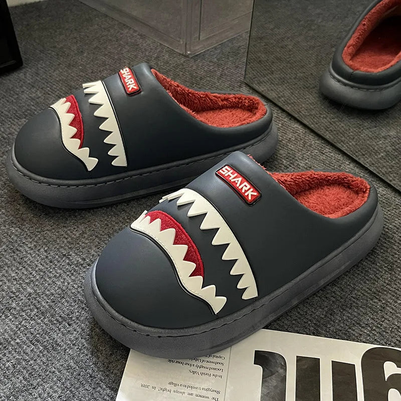 Men's Shark Plush Winter Slippers | Cozy Warm Indoor Outdoor Shoes