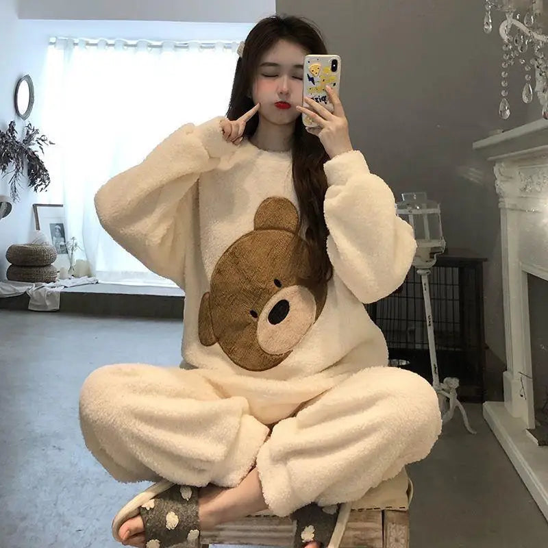 Women's Cozy Flannel Two Piece Winter Pajama Set | Cute Cartoon Design