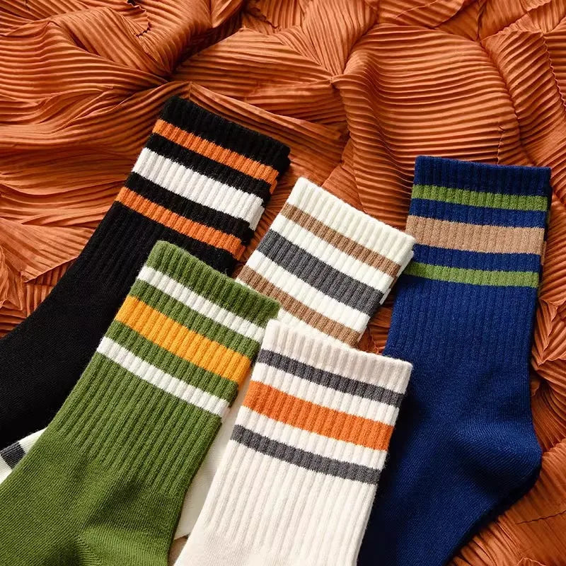 Men's Solid Color Striped Mid Tube Socks | Comfort & Style