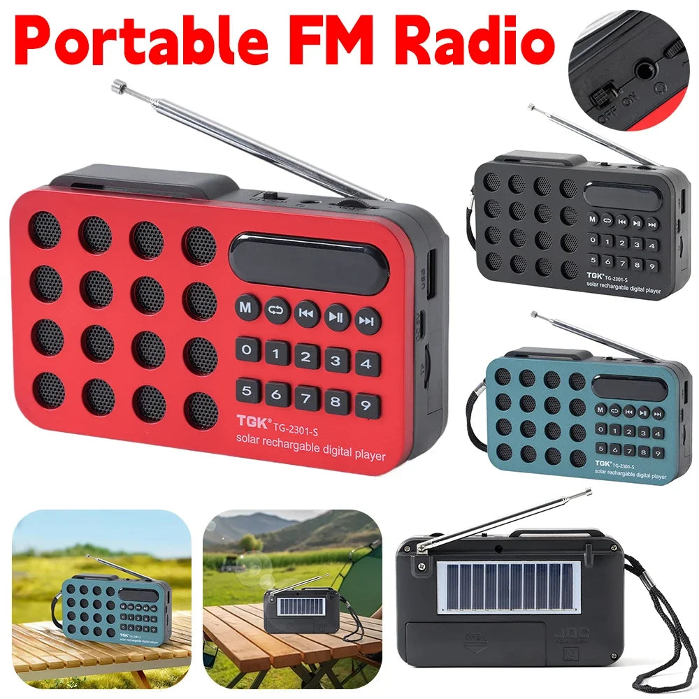 Portable FM Radio Receiver with Bluetooth & Solar Charging