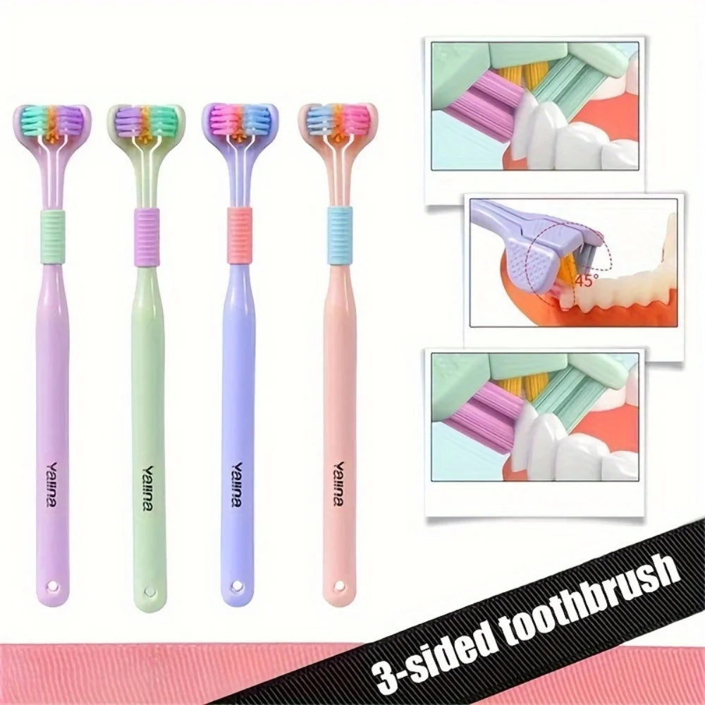 Three-Sided Toothbrush with Ultra-Fine Soft Bristles for Deep Cleaning