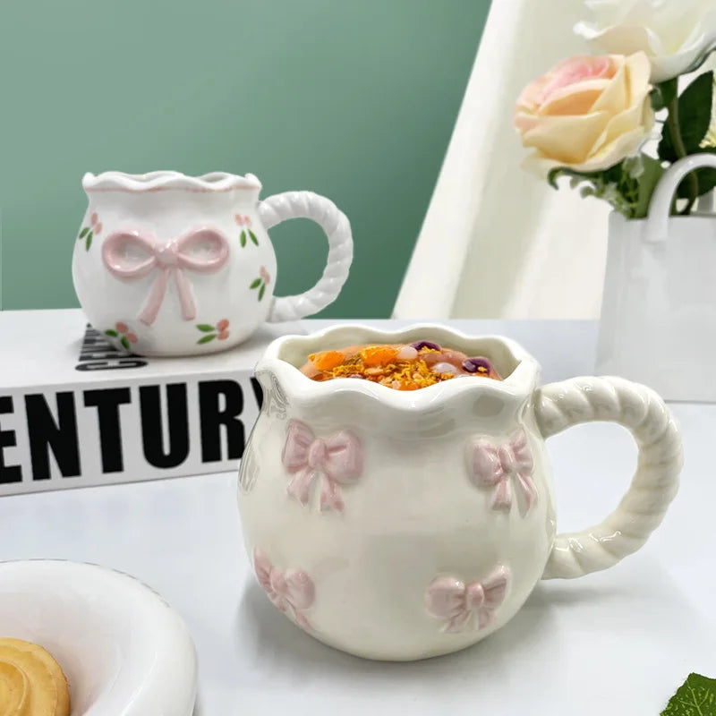 Cute Handmade Bow Ceramic Coffee Cup | Unique Gift Mug