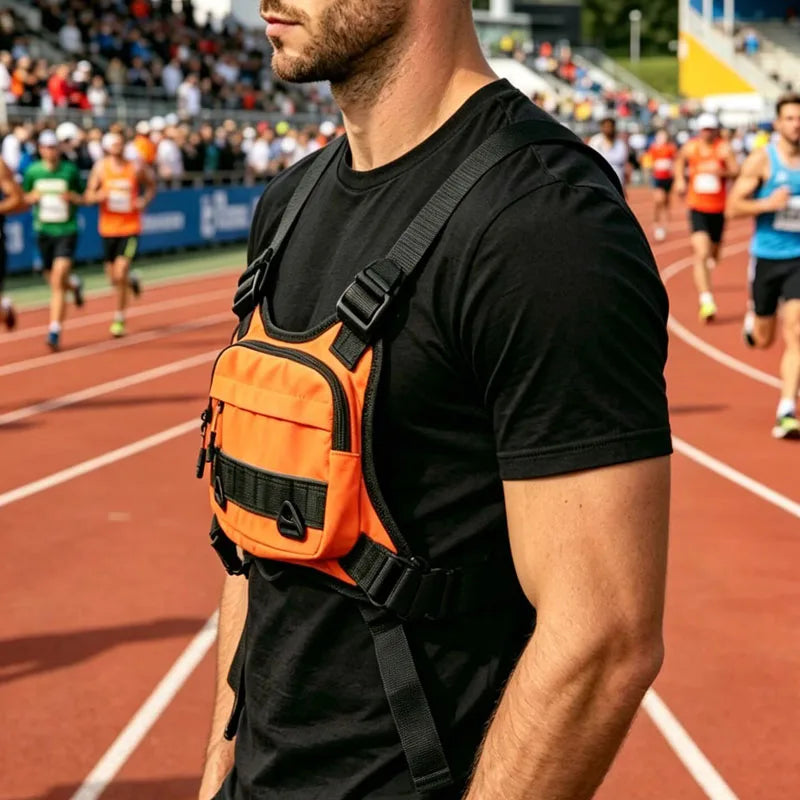 OutdoorStreetwear Men Chest Bag Trend Unisex Tactical Vest Backpack Multi-function Vest Pocket Sport Running Travel Chest Pack