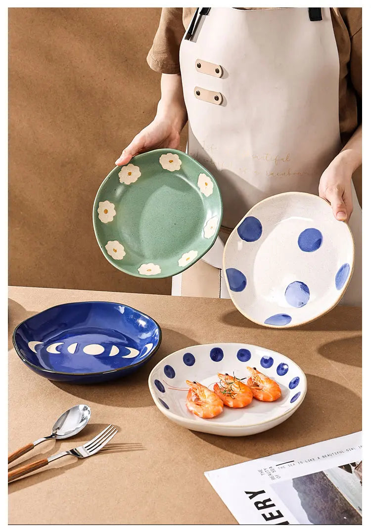 Hand-Painted Floral Ceramic Deep Plates | Vintage Dinner Dishes