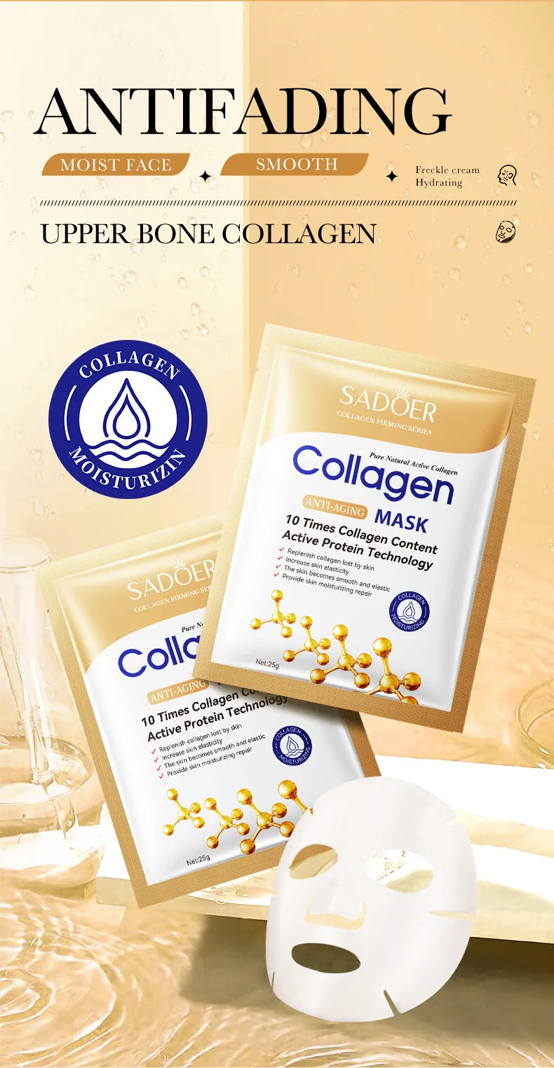 10pcs Anti-Wrinkle Collagen Face Masks | Moisturizing & Brightening