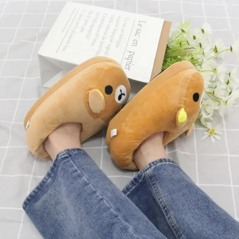 Cute Plush Fleeces-Lined Winter Bear Cartoon Slippers