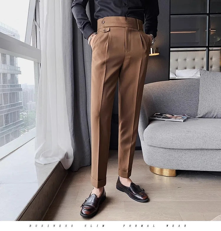 Stylish High Waist Slim Fit Suit Pants for Men | Comfortable Fashion