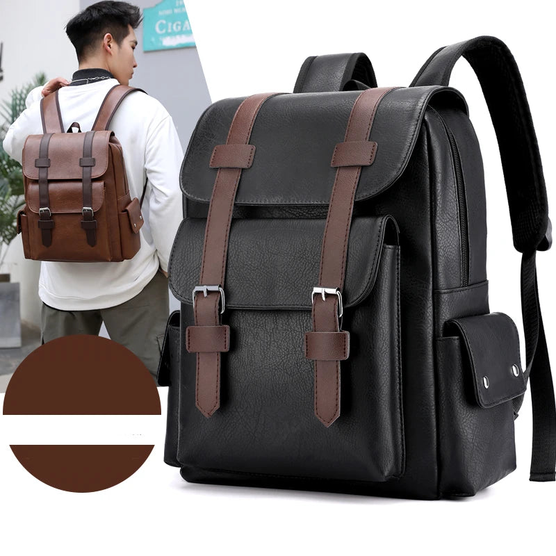 Men's PU Leather Backpack | Stylish Schoolbag for Laptops