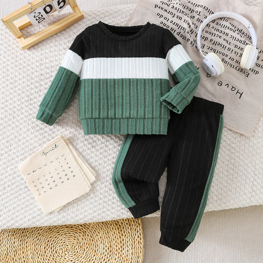 Conjunto de manga larga de bloques de color para niños | Atuendo elegante y cómodo