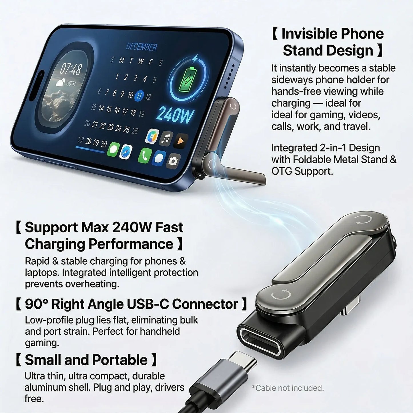 240W USB Type C Flat Charger & Foldable Phone Holder