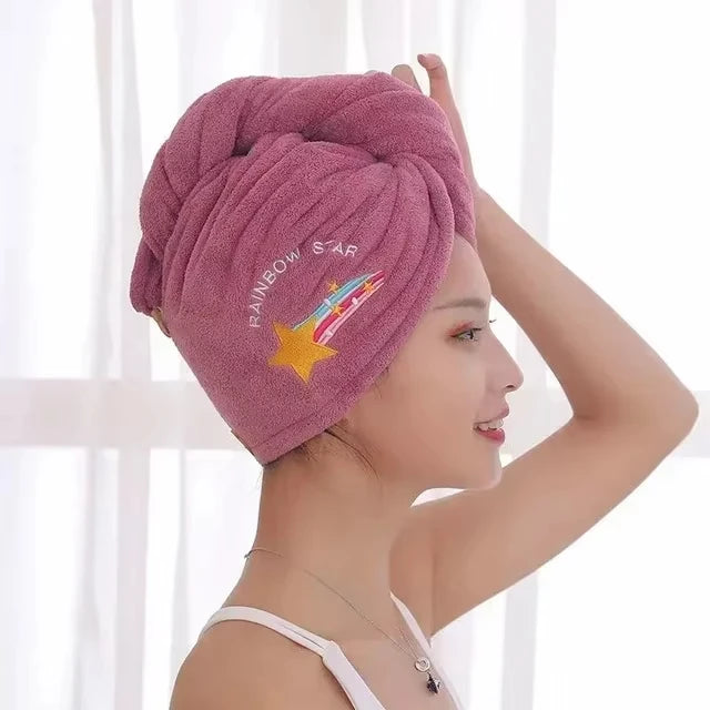 Soft Microfiber Dry Hair Towel | Quick-Dry Embroidered Shower Wrap