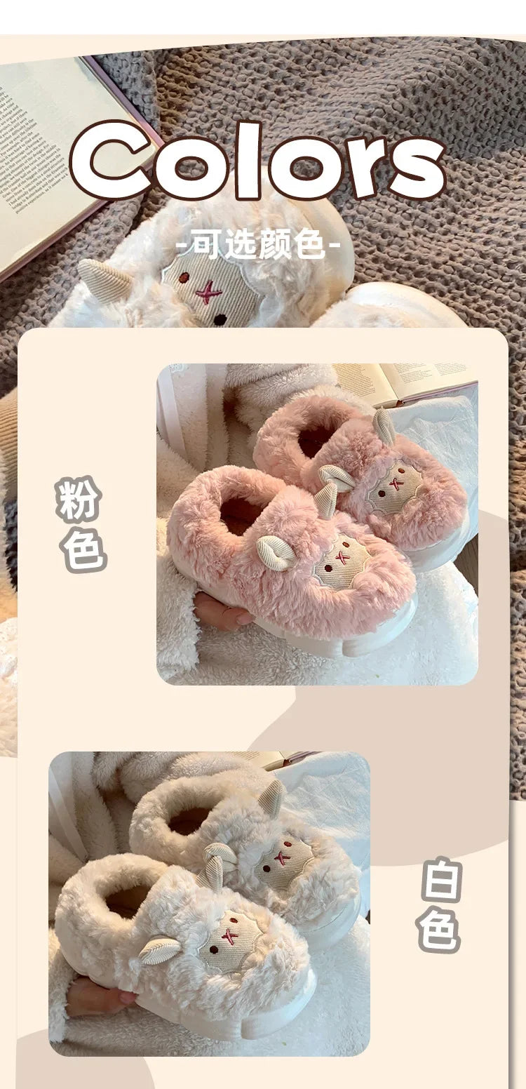 Cute Sheep Plush Slippers | Warm Faux Fur Indoor/Outdoor Shoes