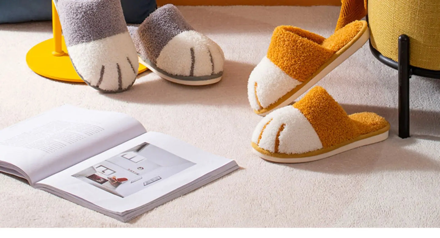 Pantuflas afelpadas de pata de gato para mujer | Zapatillas cómodas de invierno para interiores