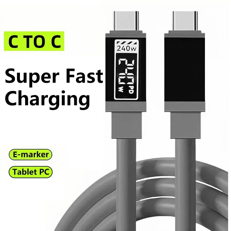 240W Super Fast Charging Type C to Type C Silicone Cable