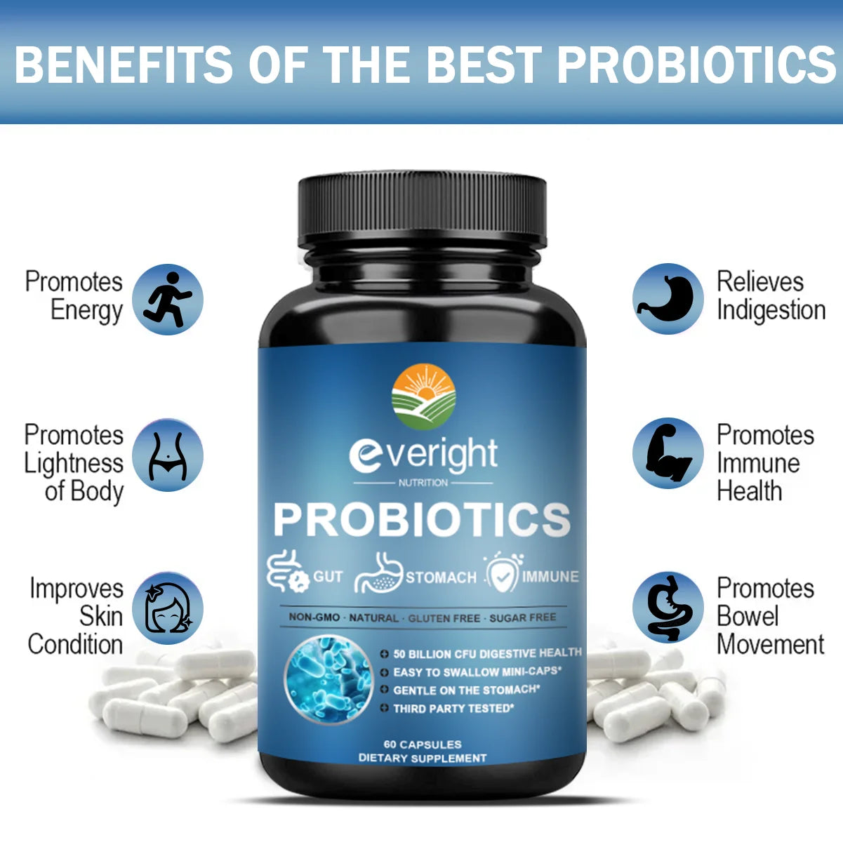 50 Billion CFU Probiotics | Daily Digestive & Gut Health Support