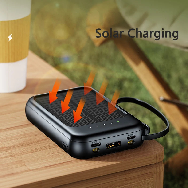 50000mAh Mini Solar Power Bank | Portable Charger with Cables