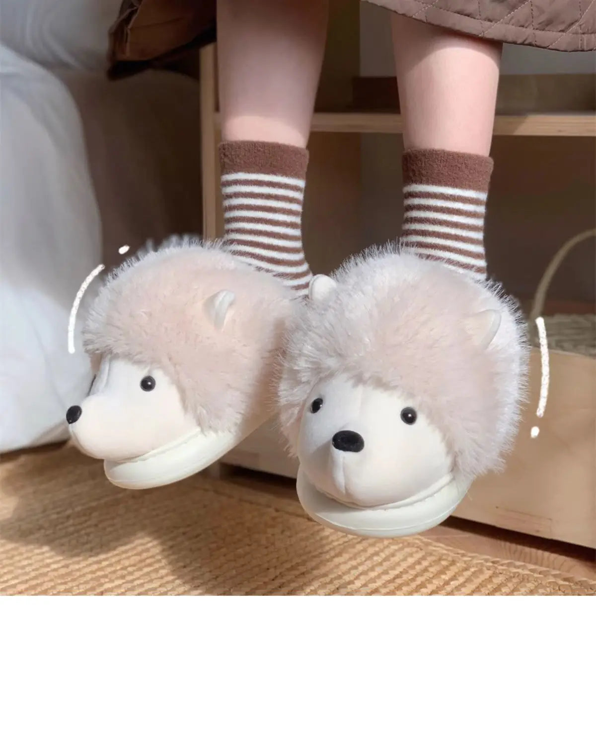 Cute Hedgehog Plush Winter Slippers | Cozy Cotton Home Shoes