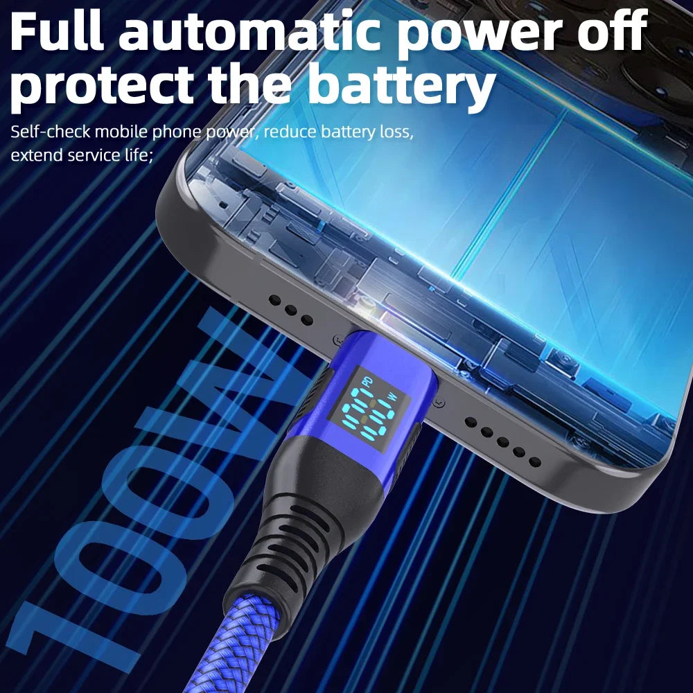 100W PD Fast Charging Type C to C Cable with LED Display