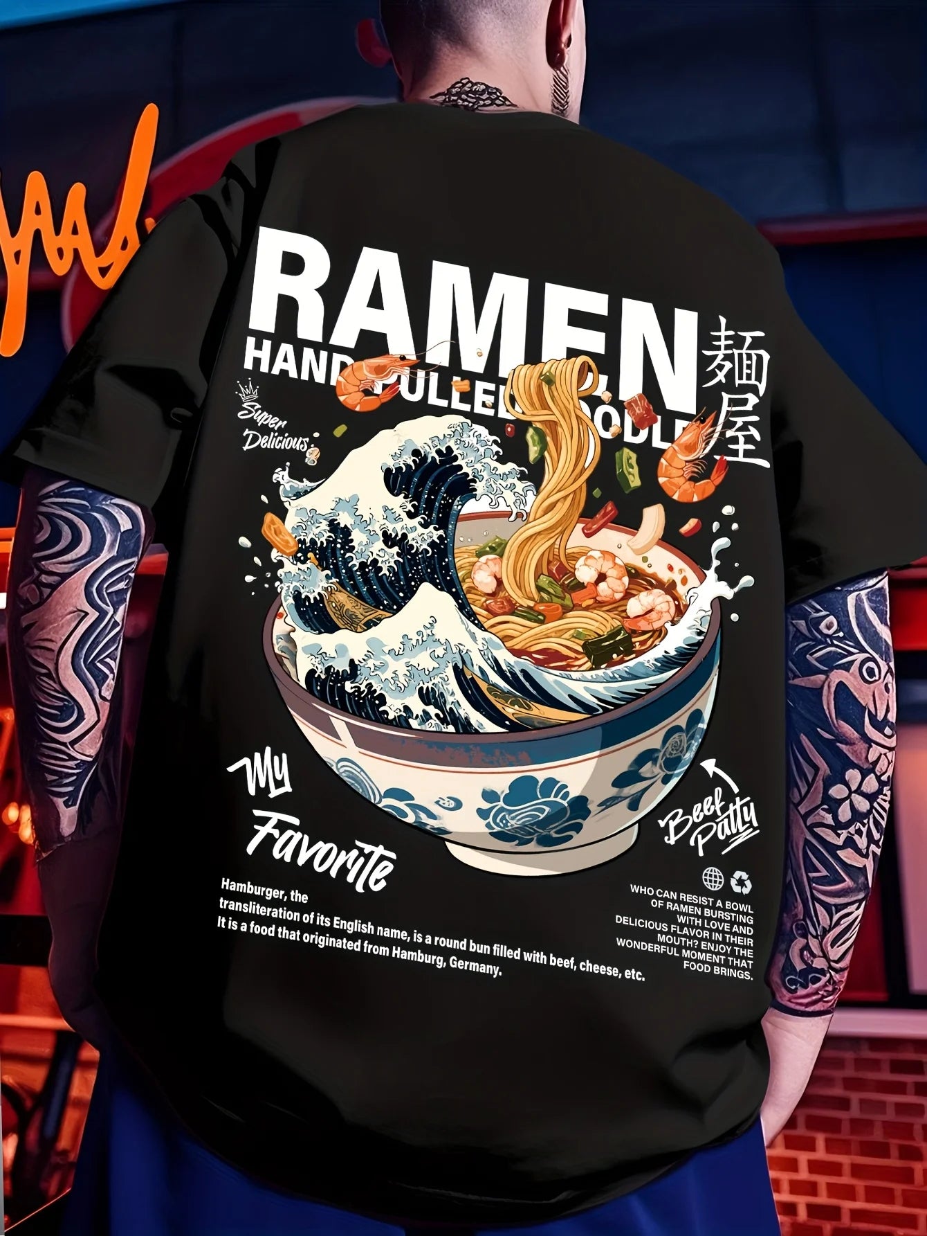 Men's Casual Summer T-Shirt with Japanese Wave Graphic Print
