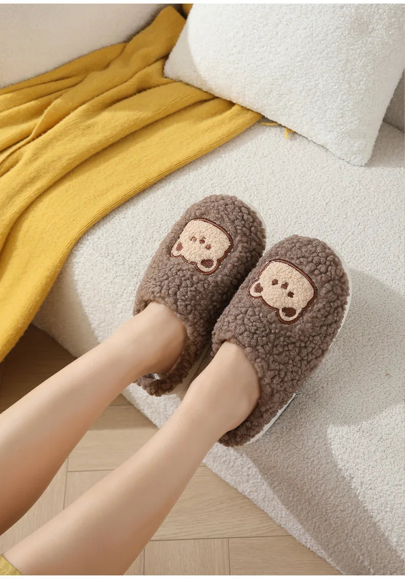 Men's Cartoon Bear Plush Slippers | Cozy Warm House Shoes