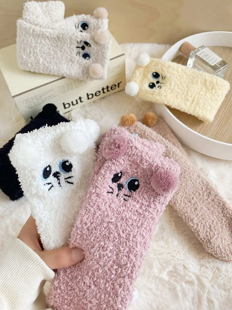 Cute Women's Winter Fluffy Socks | Cozy Fuzzy Animal Crew Socks