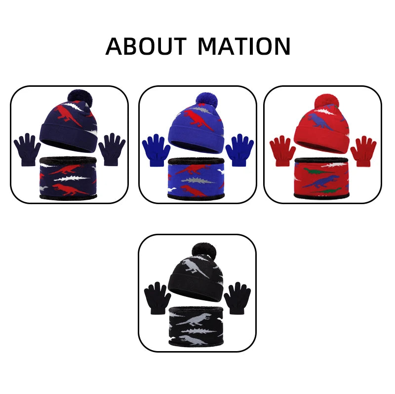 Kids Dinosaur Hat, Glove & Scarf Set | Warm Winter Accessories