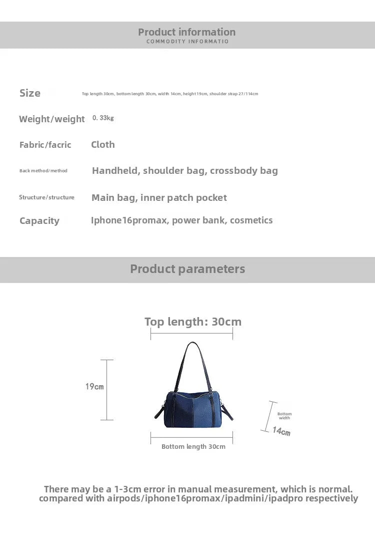Bolso cruzado de mezclilla para mujer | Bolso de mano versátil y elegante
