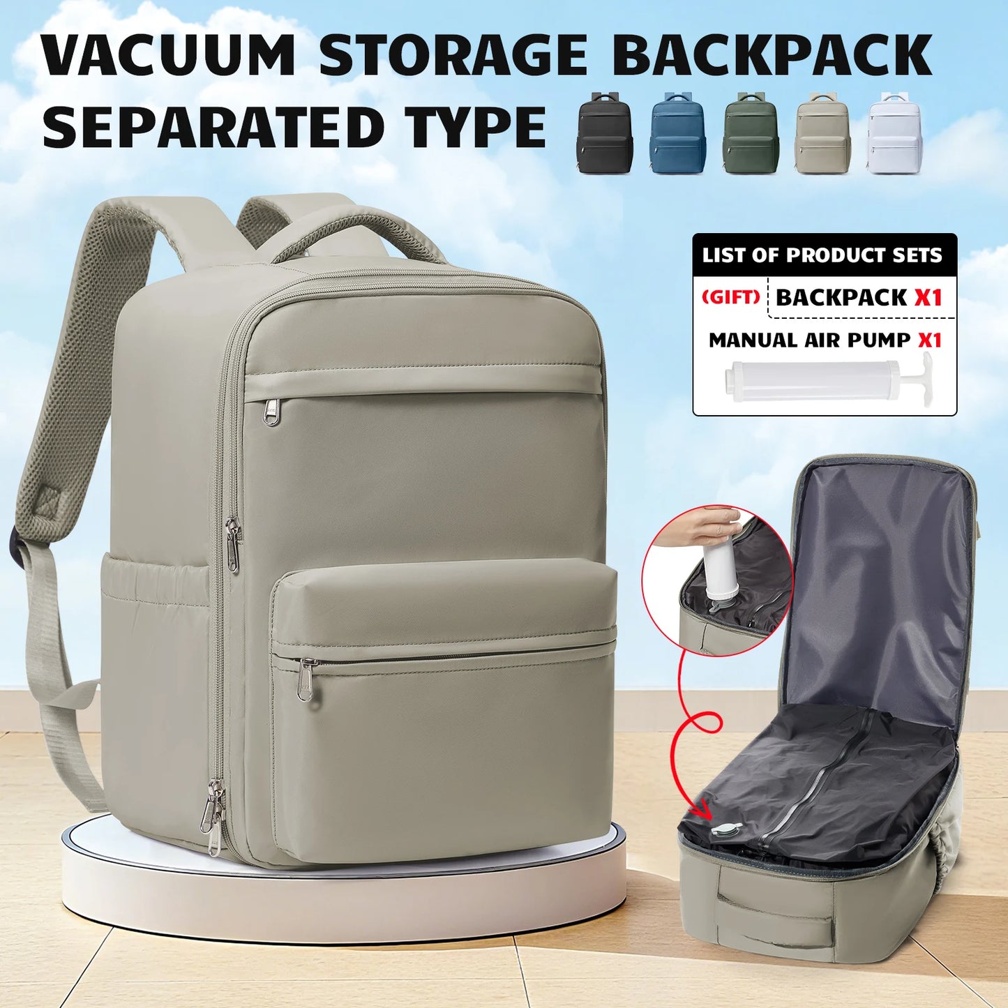 Vacuum Compression Backpack for Air Travel | Compact Cabin Bag