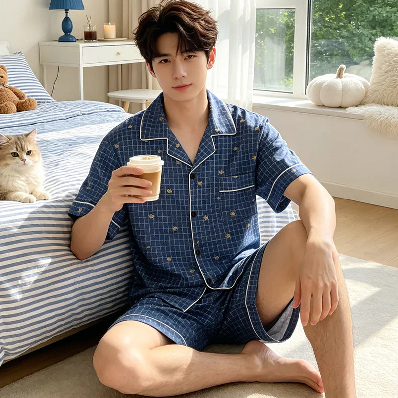 Men's Plaid Short Sleeve Pajamas | Comfortable Sleepwear Set