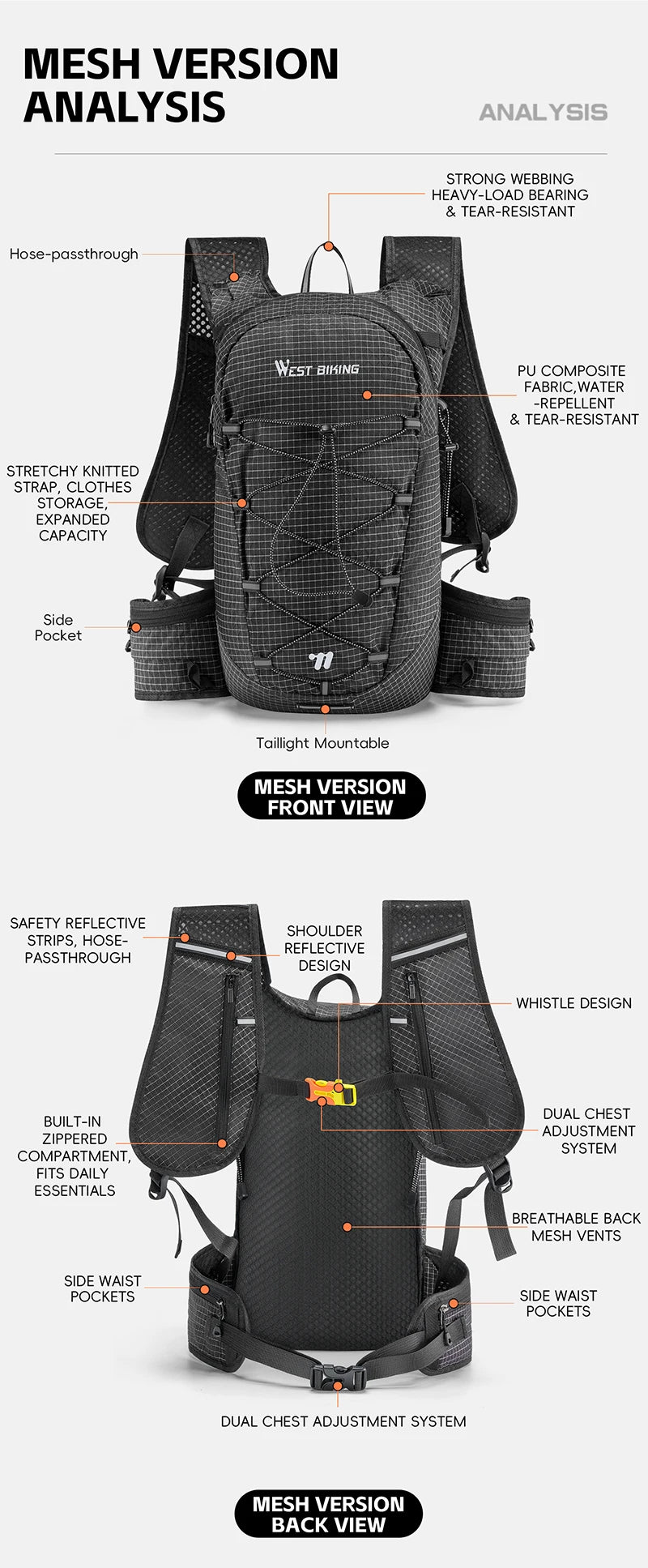 Mochila de hidratación ligera | Ideal para senderismo y ciclismo