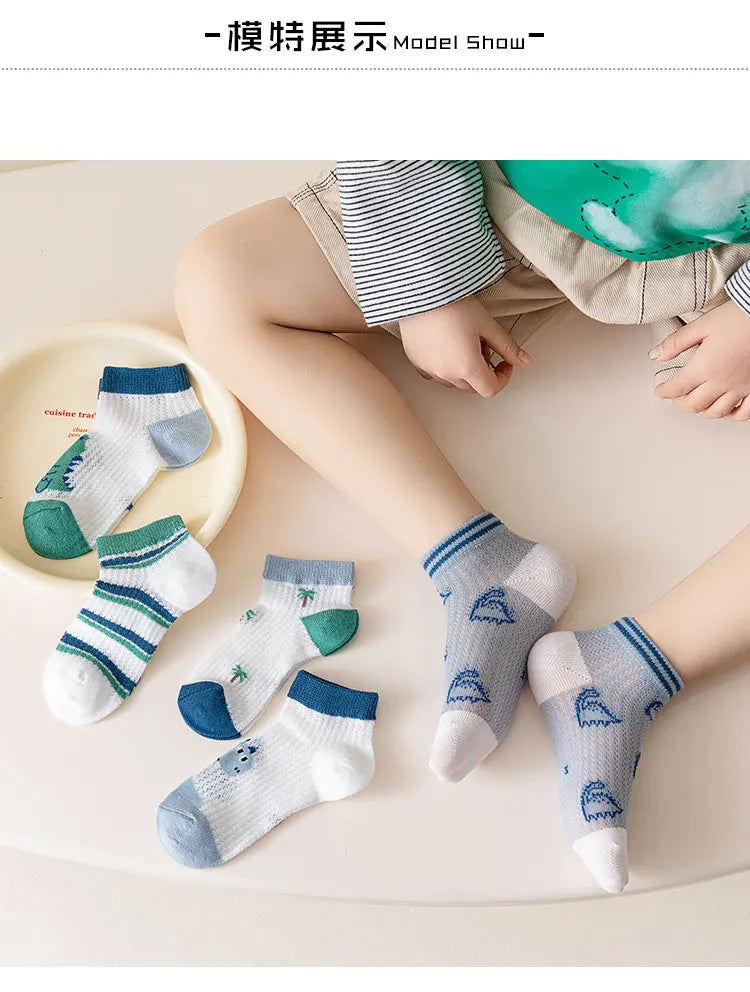 Kids Summer Low Cut Dinosaur Socks | Breathable Cotton & Anti-Odor